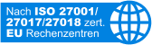 ISO 27001 information security certification badge.