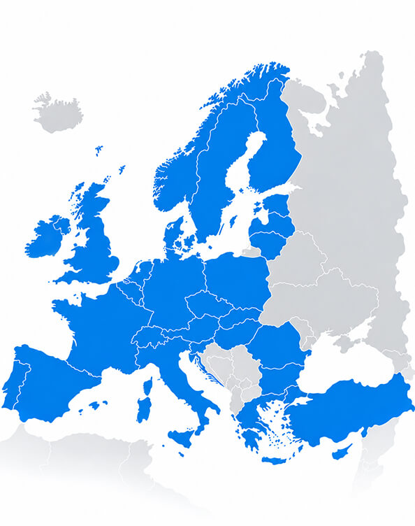 Map showing FINcredible open banking service coverage across European countries.