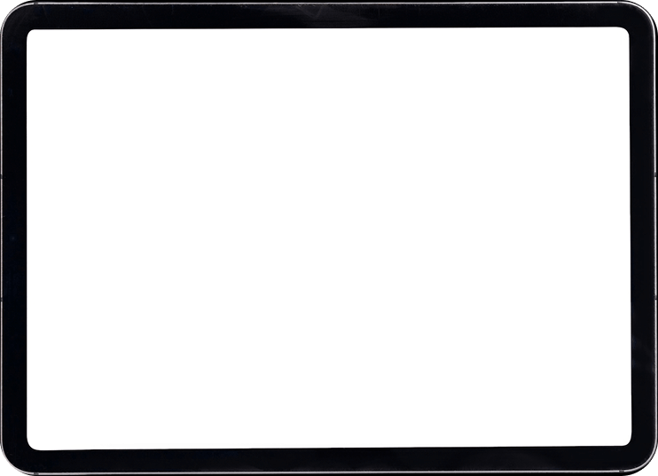 Black tablet device mockup with a blank white screen.